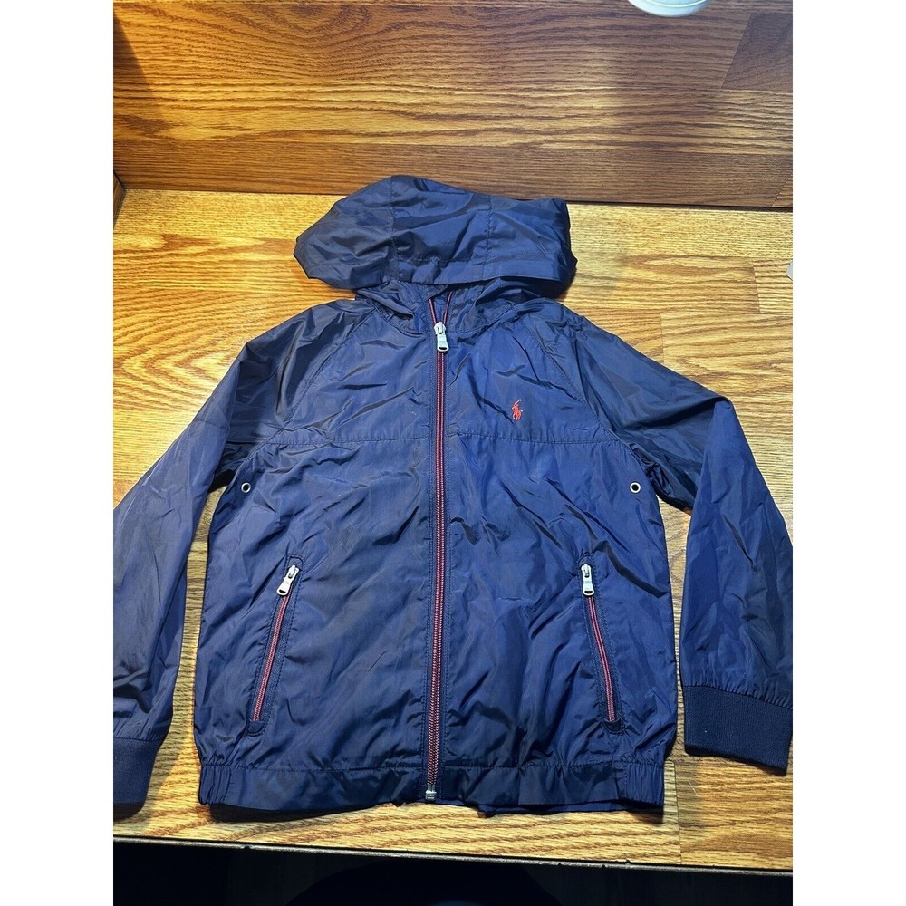 Polo Ralph Lauren Jacket Zip Hooded Long Sleeve Blue Kids Size 5 Windbreaker